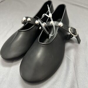 CL by Laundry Black Studded Mary Jane Flats with Silver Accents Women's 8M